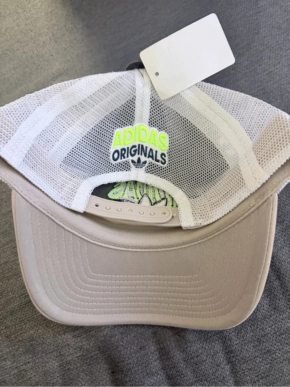 adidas Kids Beige Trucker Hat with Neon Green Patch